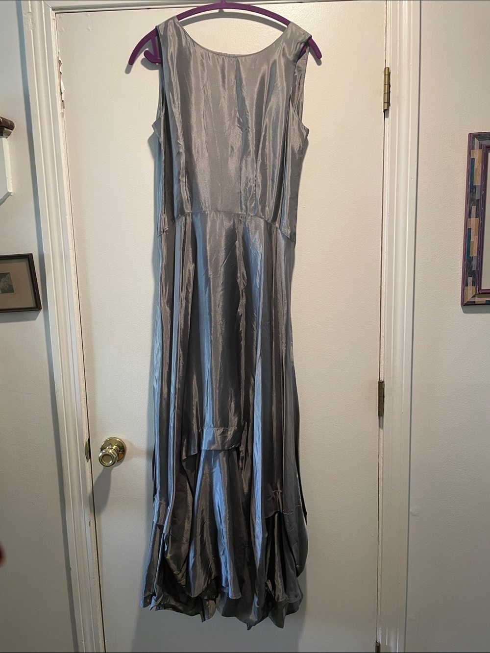 Silver High-Low Satin Evening Dress